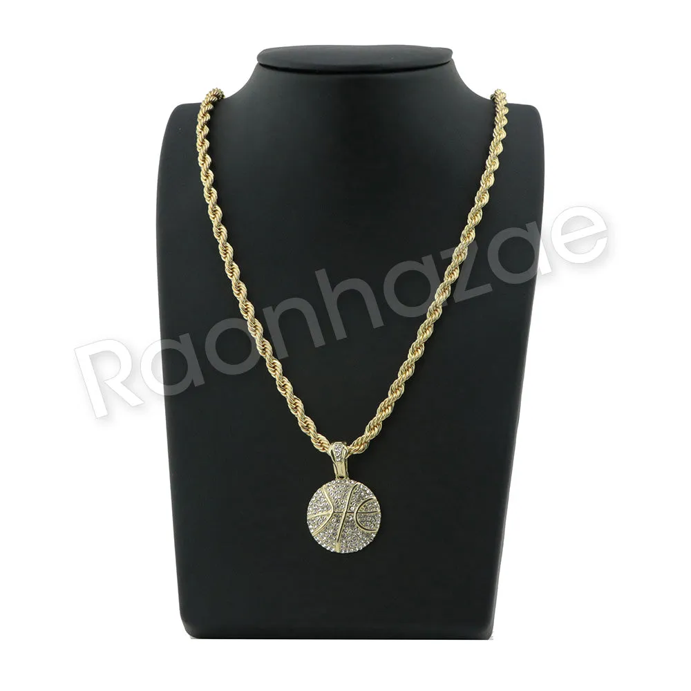HIP HOP BASKETBALL PENDANT W/ 24" ROPE /18" TENNIS CHAIN NECKLACE SC006