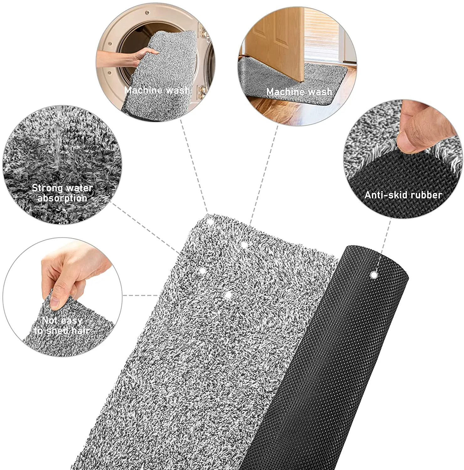 HOUSE DAY Front Door Mat Indoor 17" x 30", Heavy Duty Magic Door Mat | Low-Profile Mats for Entry, High Traffic Areas, Anti-Slip Rubber Mat Low-Profile Entrance Door Rug Machine Washable -Gray