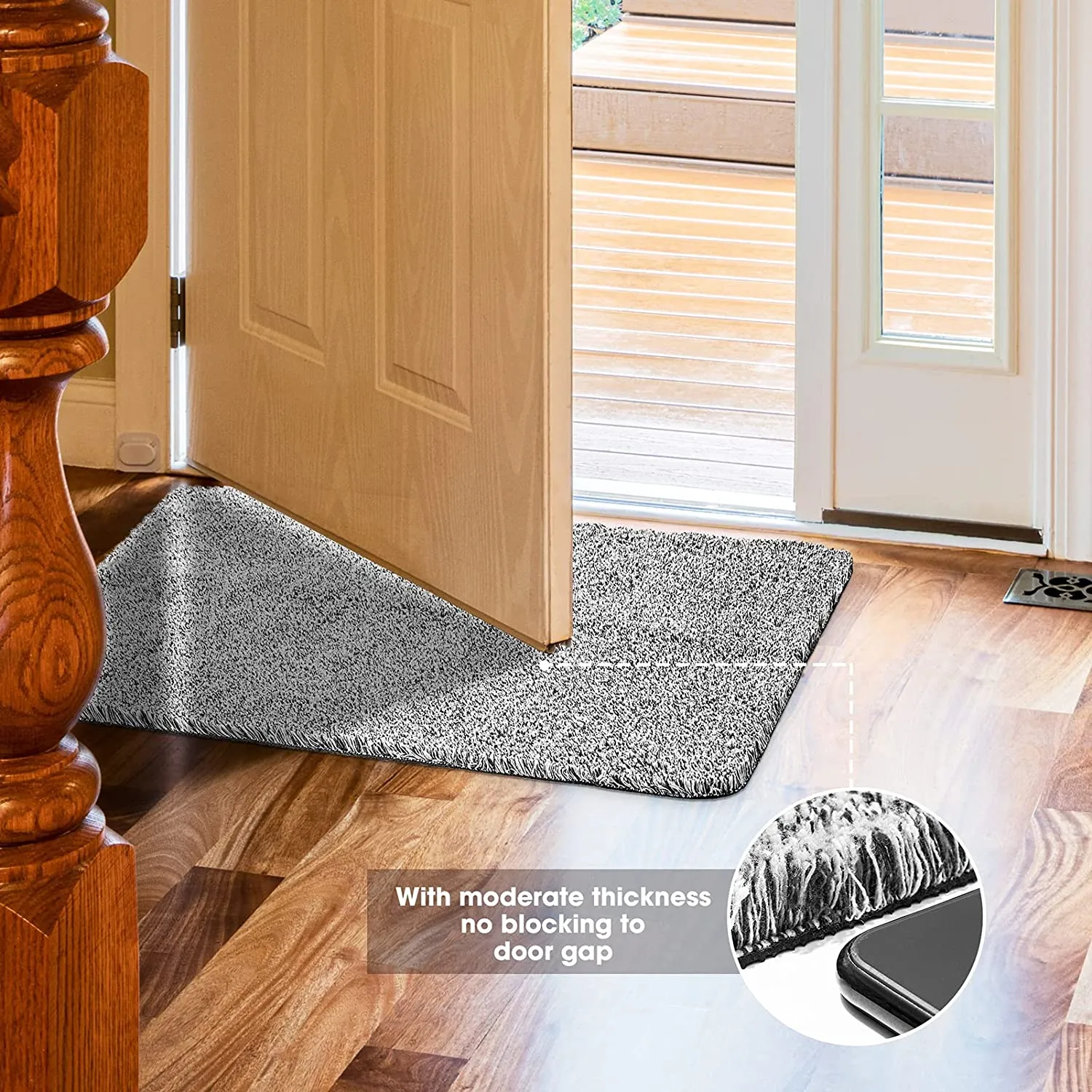 HOUSE DAY Front Door Mat Indoor 17" x 30", Heavy Duty Magic Door Mat | Low-Profile Mats for Entry, High Traffic Areas, Anti-Slip Rubber Mat Low-Profile Entrance Door Rug Machine Washable -Gray