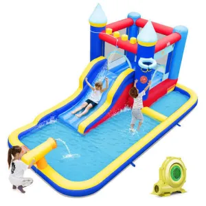 Inflatable Water Slide Bounce House with 680W Blower and 2 Pools - Color: Multic