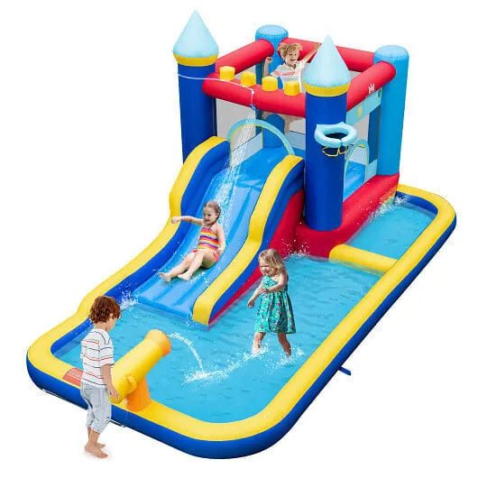 Inflatable Water Slide Bounce House with 680W Blower and 2 Pools - Color: Multic
