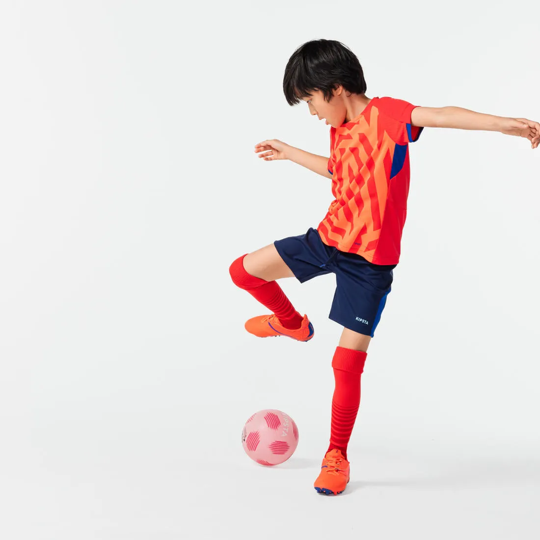 Kids' Short-Sleeved Football Shirt Viralto Solo - Jungle Red &