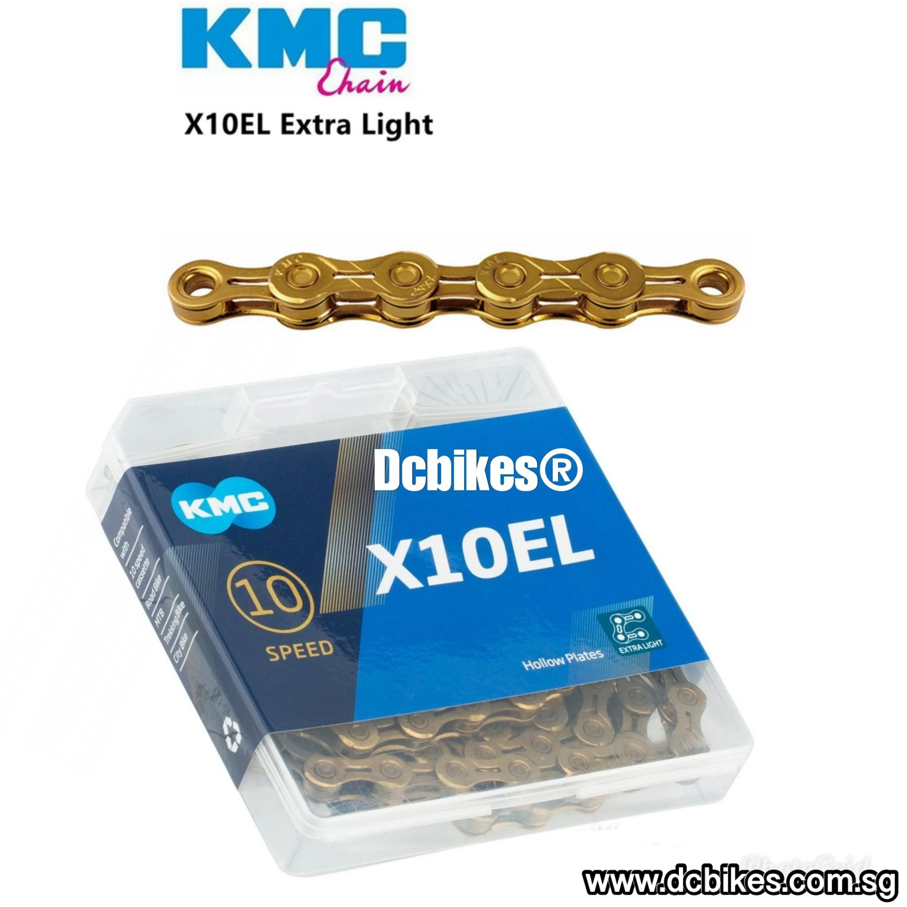 KMC 10 Speed X10 El Extra Light Gold/Silver Chain 114   Missing Links