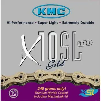 Kmc 10 Speed X10 SL MTB Road Super Light Gold | Silver Chain 114   Missing Link