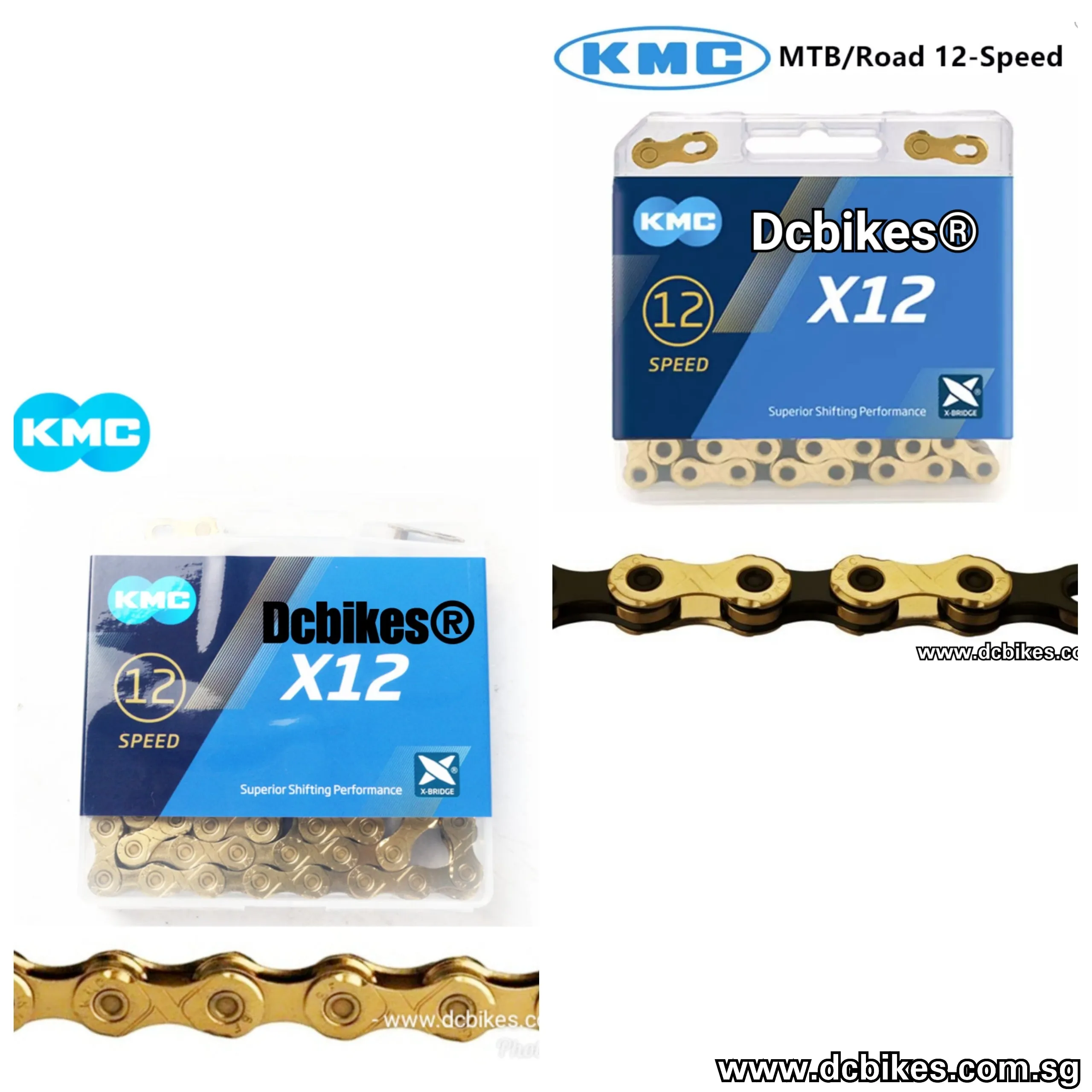 KMC 12 Speed X12 X-Bridge MTB Black Gold Chain   126 Links