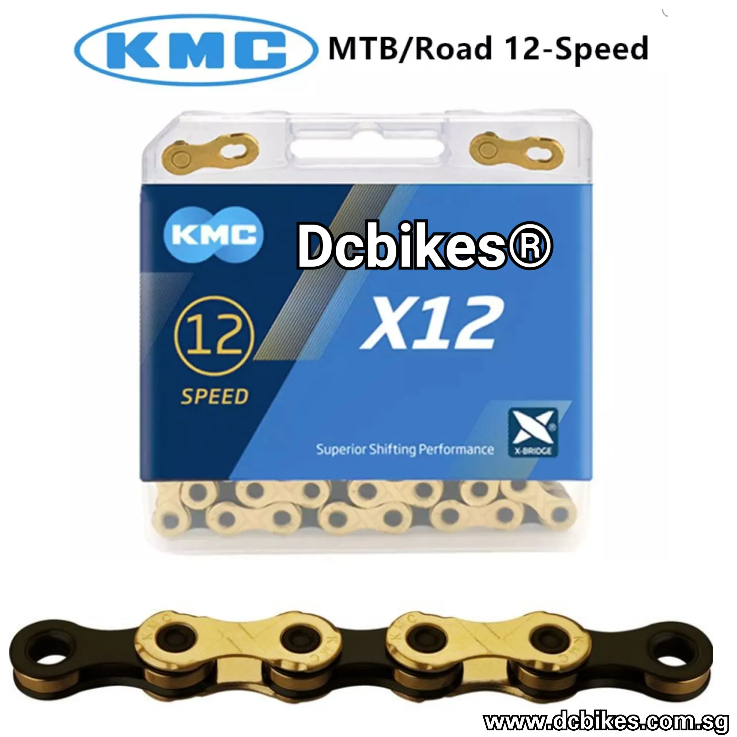 KMC 12 Speed X12 X-Bridge MTB Black Gold Chain   126 Links