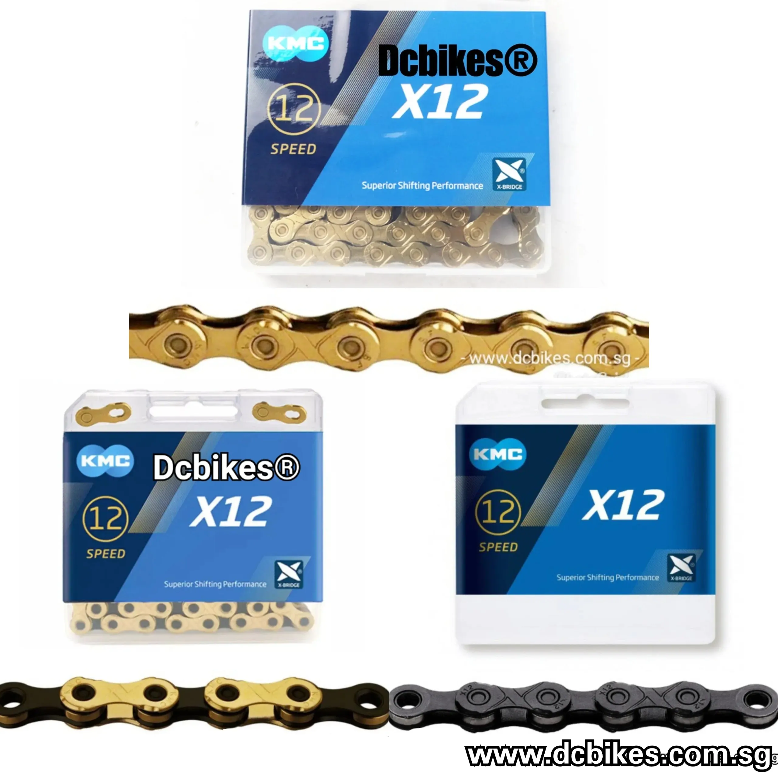 KMC 12 Speed X12 X-Bridge MTB Black Gold Chain   126 Links