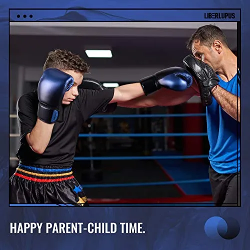 Liberlupus Youth Boxing Gloves for 10-18, Teens Boxing Gloves with Gradients, 2 Sizes, Teenagers Junior Kids Boxing Gloves for Punching Bag, Kickboxing, Muay Thai, MMA (Black Blue, 8 oz)