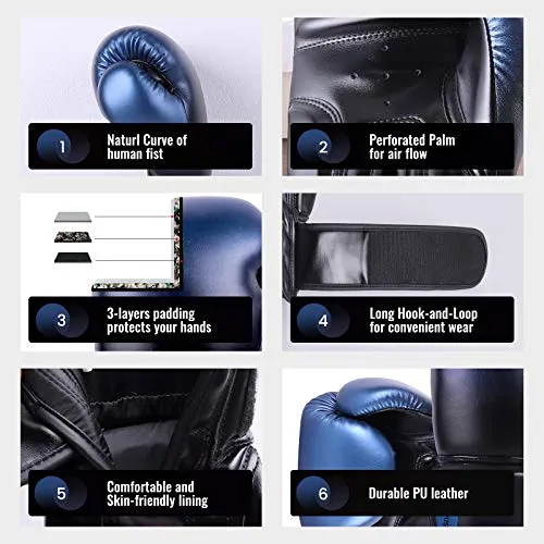 Liberlupus Youth Boxing Gloves for 10-18, Teens Boxing Gloves with Gradients, 2 Sizes, Teenagers Junior Kids Boxing Gloves for Punching Bag, Kickboxing, Muay Thai, MMA (Black Blue, 8 oz)