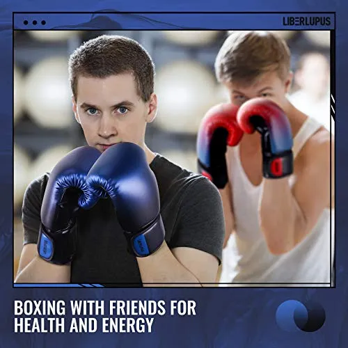 Liberlupus Youth Boxing Gloves for 10-18, Teens Boxing Gloves with Gradients, 2 Sizes, Teenagers Junior Kids Boxing Gloves for Punching Bag, Kickboxing, Muay Thai, MMA (Black Blue, 8 oz)