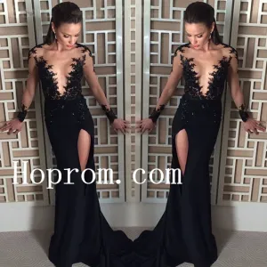 Long Sleeve Prom Dresses,Lace Chiffon Prom Dress,Evening Dress