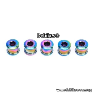 M8 Oil Slick 6.5mm Single Speed MTB Titanium Chain Ring Bolts (5 Pieces)