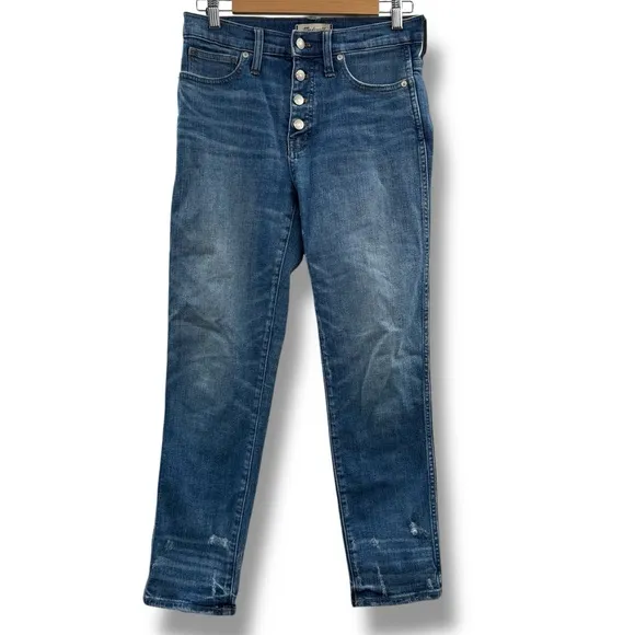 Madewell Slim Straight Jeans: Distressed‎ Button-Front Edition in Wellmoor Sz 27