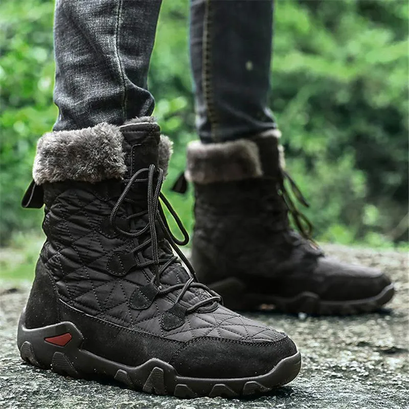 Mens Cozy Warm Genuine Leather Outdoor Snow Boots