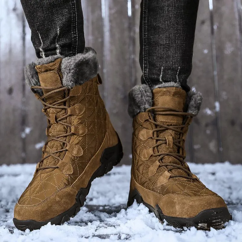 Mens Cozy Warm Genuine Leather Outdoor Snow Boots