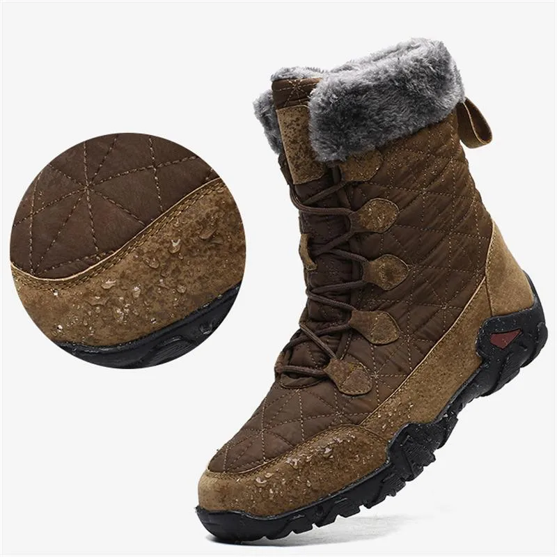 Mens Cozy Warm Genuine Leather Outdoor Snow Boots