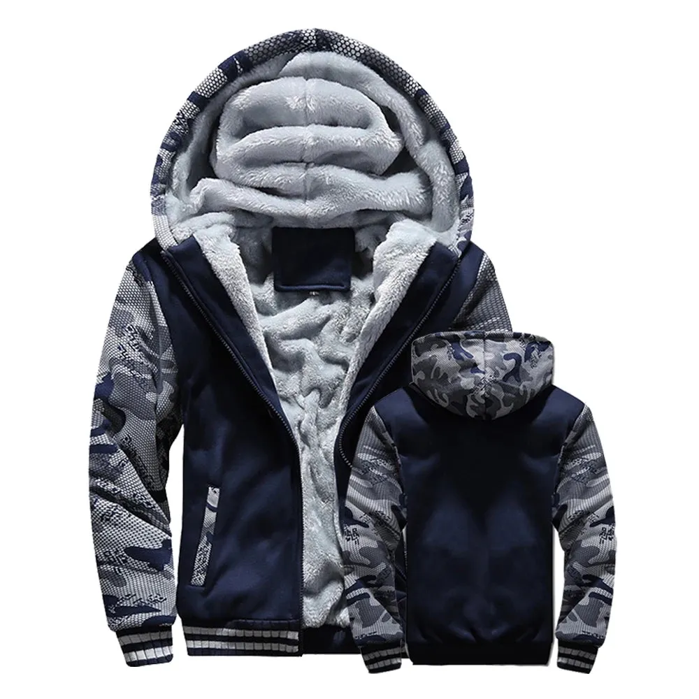 Men's Winter Thick Fleece Zipper Hooded Jacket - Casual Sportswear Outerwear