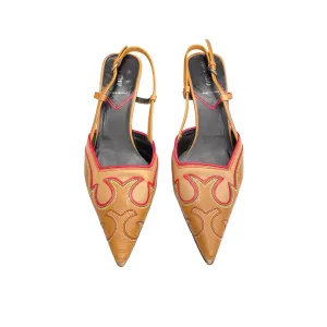 Miu Miu Brown Leather Embroidered Heels