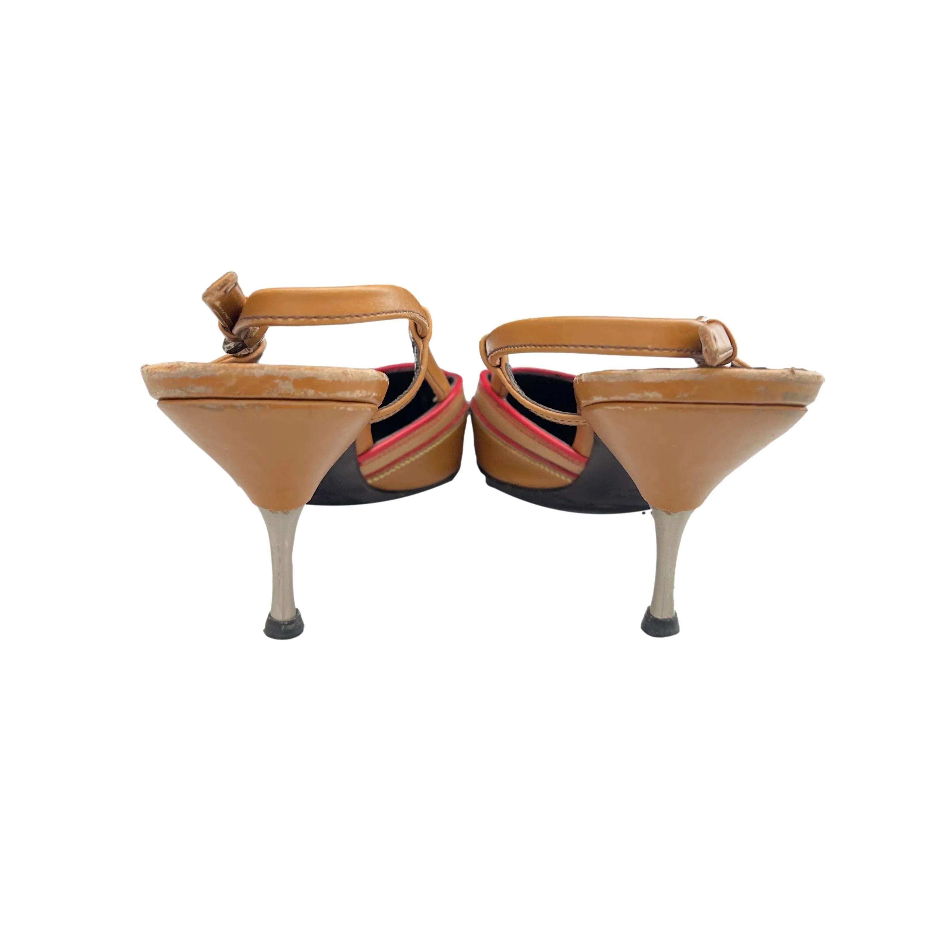 Miu Miu Brown Leather Embroidered Heels