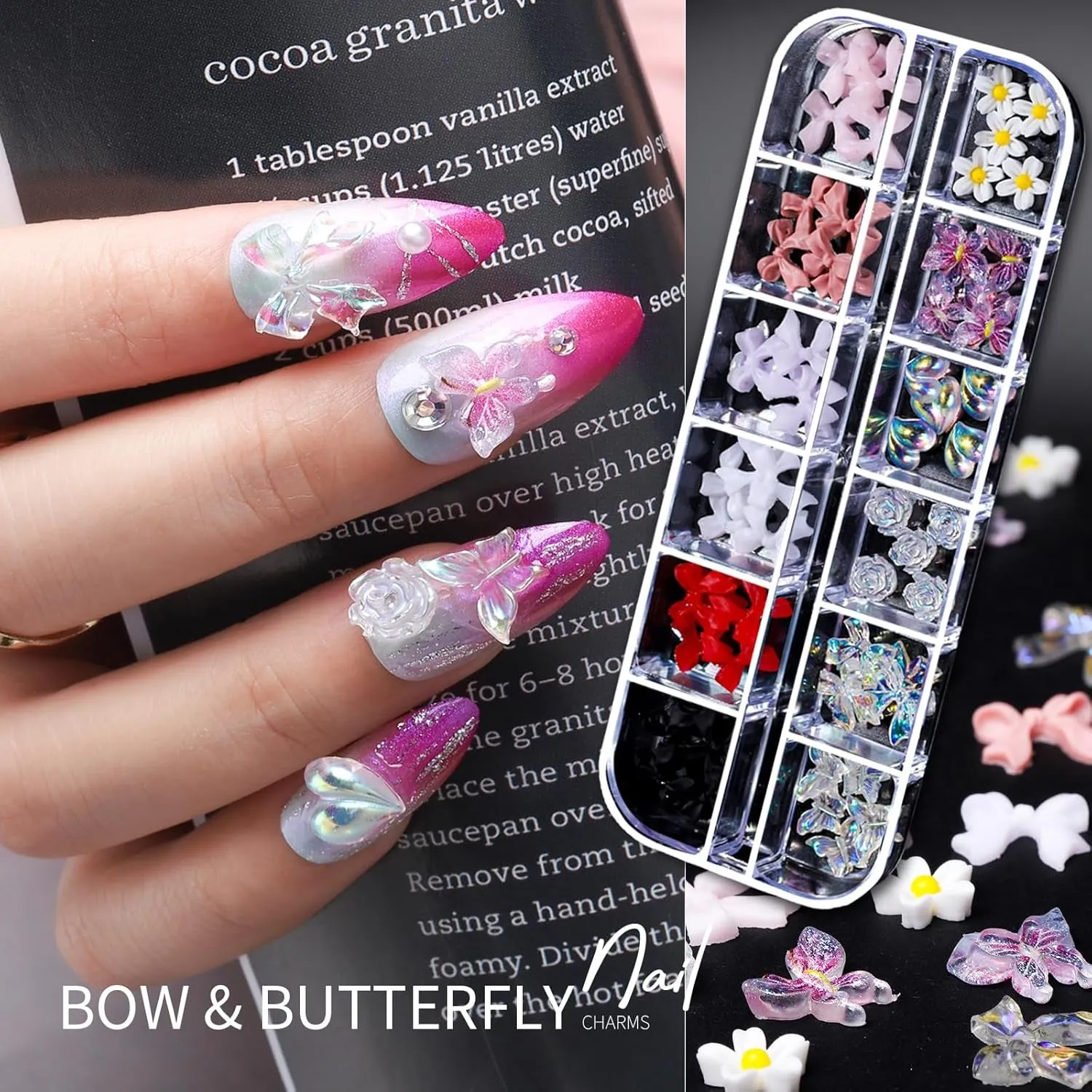 Nail Charms Nail Art Kit with 15 Sheets Gold Nail Stickers, 6 Boxes of Nail Gems Nail Art Tools Nail Rhinestones for Nails, Nail Supplies 3D Nail Charms and Gems Nail Decals Nail Pearls