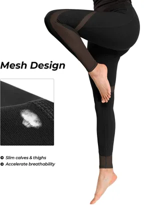 New ALONG FIT Mesh Leggings for Women with Side Pockets Gym Yoga Workout, Black, Sz S!