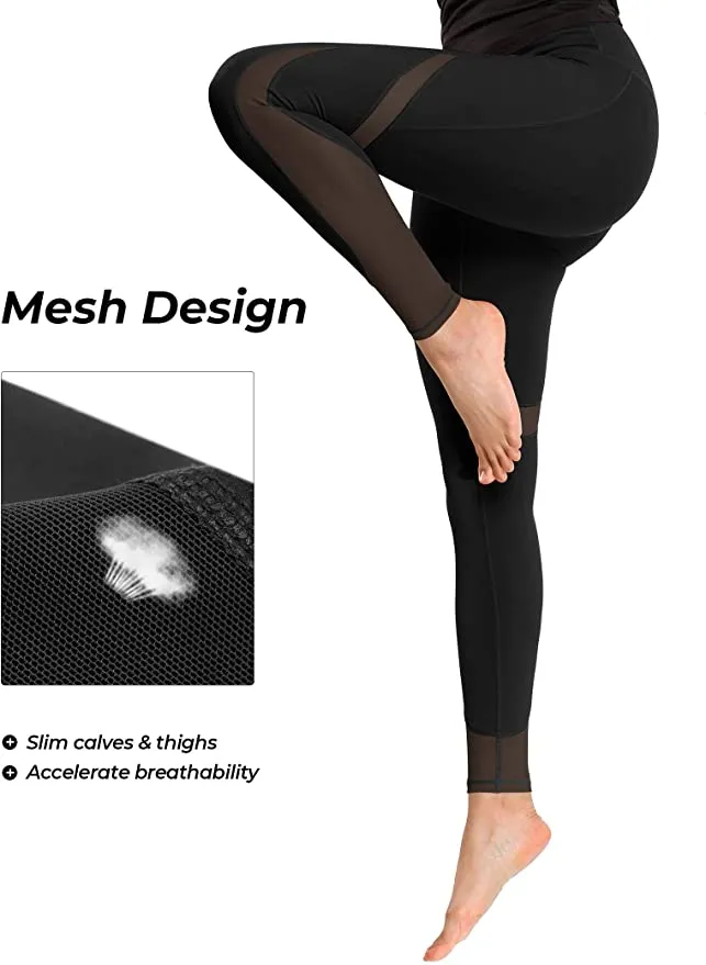 New ALONG FIT Mesh Leggings for Women with Side Pockets Gym Yoga Workout, Black, Sz S!
