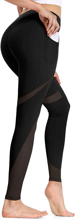 New ALONG FIT Mesh Leggings for Women with Side Pockets Gym Yoga Workout, Black, Sz S!