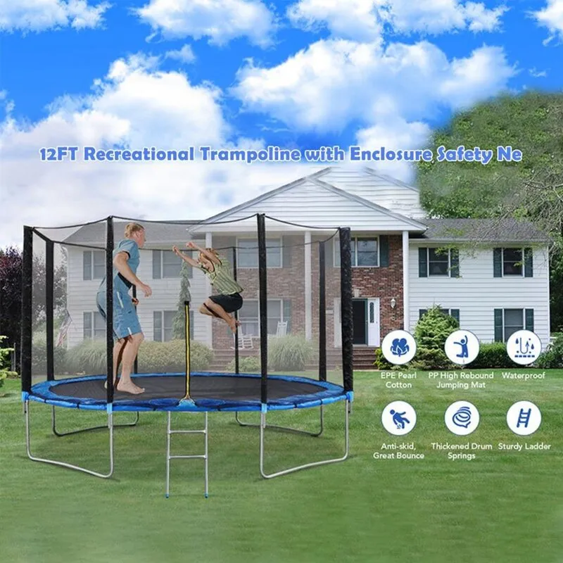 New in box! Wayfair Kids 12 Ft Trampoline with safety enclosure & Ladder by PINGKDBIF INC. (PLEASE NOTE: MISSING: 40 Springs-can buy off of amazon) Retails 770 