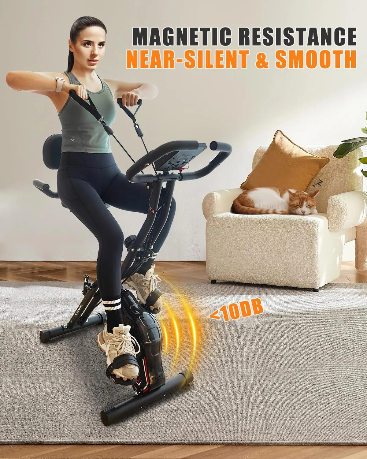 NIB! Folding Exercise Bike, 5-in-1 Foldable Stationary Bike Upgraded 16-Level Magnetic Resistance 10DB Near-Silent Bike Upright Retails $260 
