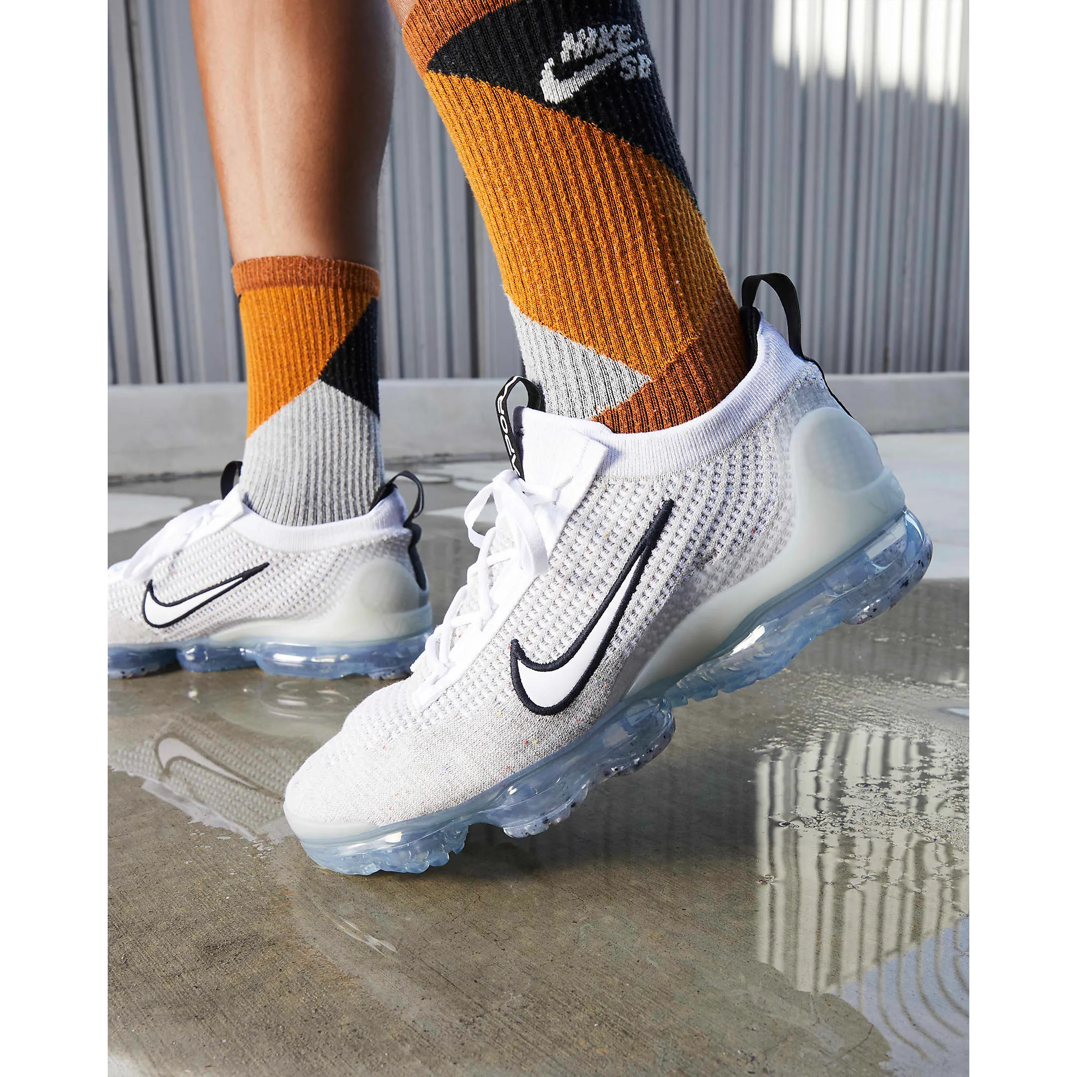 Nike Men's Air VaporMax 2021 FK Shoes - White / Black / Metallic Silver