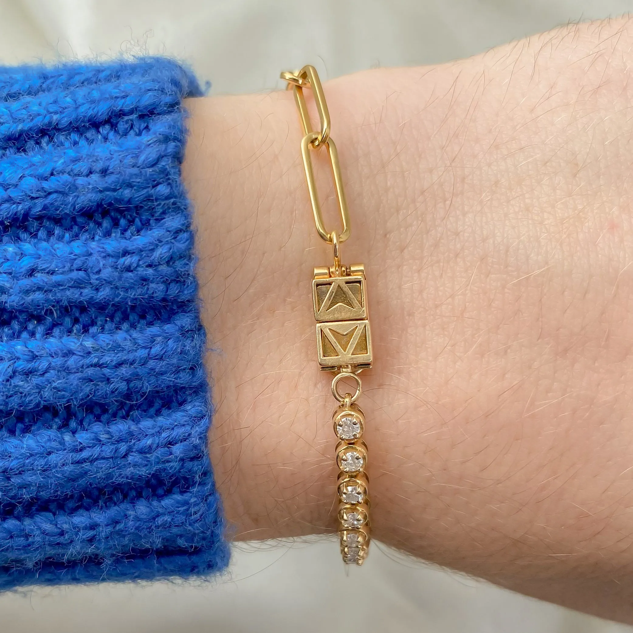 Paperclip Diamond Tennis Bracelet | 14k Magnetic Box Clasp