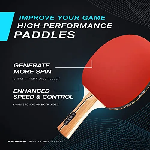 PRO SPIN Ping Pong Paddles - High-Performance 2-Player Set with Premium Table Tennis Rackets, 3-Star Ping Pong Balls, Compact Storage Case | Ping Pong Paddle Set of 2 for Indoor & Outdoor Games