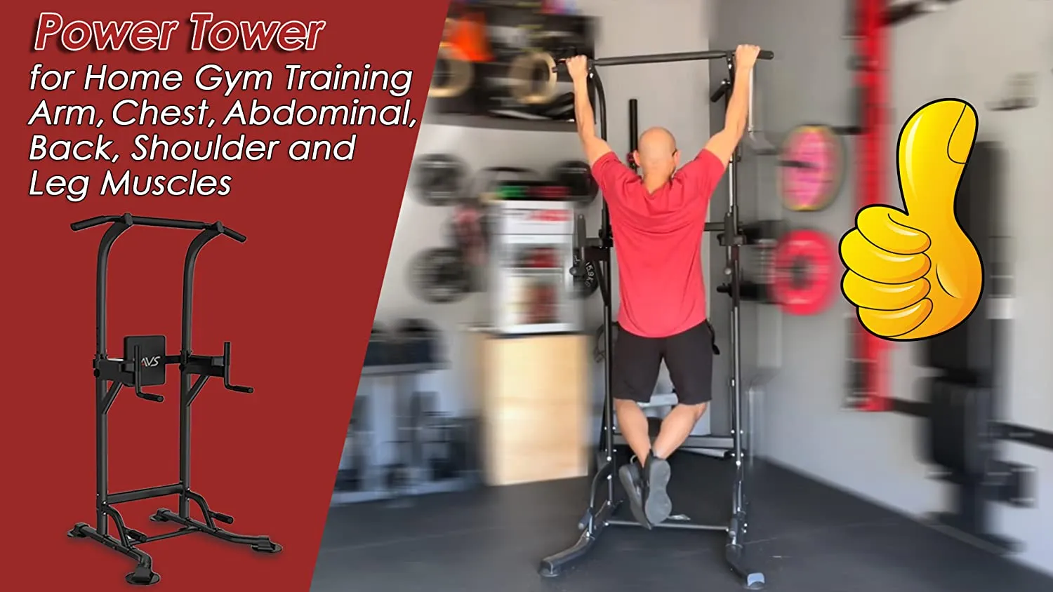 RAVS Power Tower Pull Up Dip Station Multi-Function Home Gym Strength Fitness Training Workout Equipment with 6 Levels Height Adjustable Handle Max Load 330Lbs