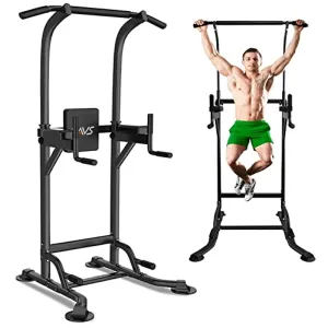 RAVS Power Tower Pull Up Dip Station Multi-Function Home Gym Strength Fitness Training Workout Equipment with 6 Levels Height Adjustable Handle Max Load 330Lbs