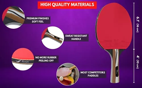 Rivon Table Tennis Paddle - Ping Pong Racket Set - 2 Paddles with 3 Balls and Travel Case - ITTF Approved Rubber - Endorsed by Celebrity Player