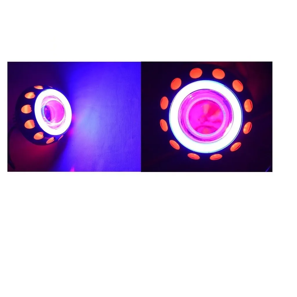 R.J.VON - LED Projector Headlight Kit Super Bright Hi-Lo Beam With OD Angel Eye Devil Eye Multicolor