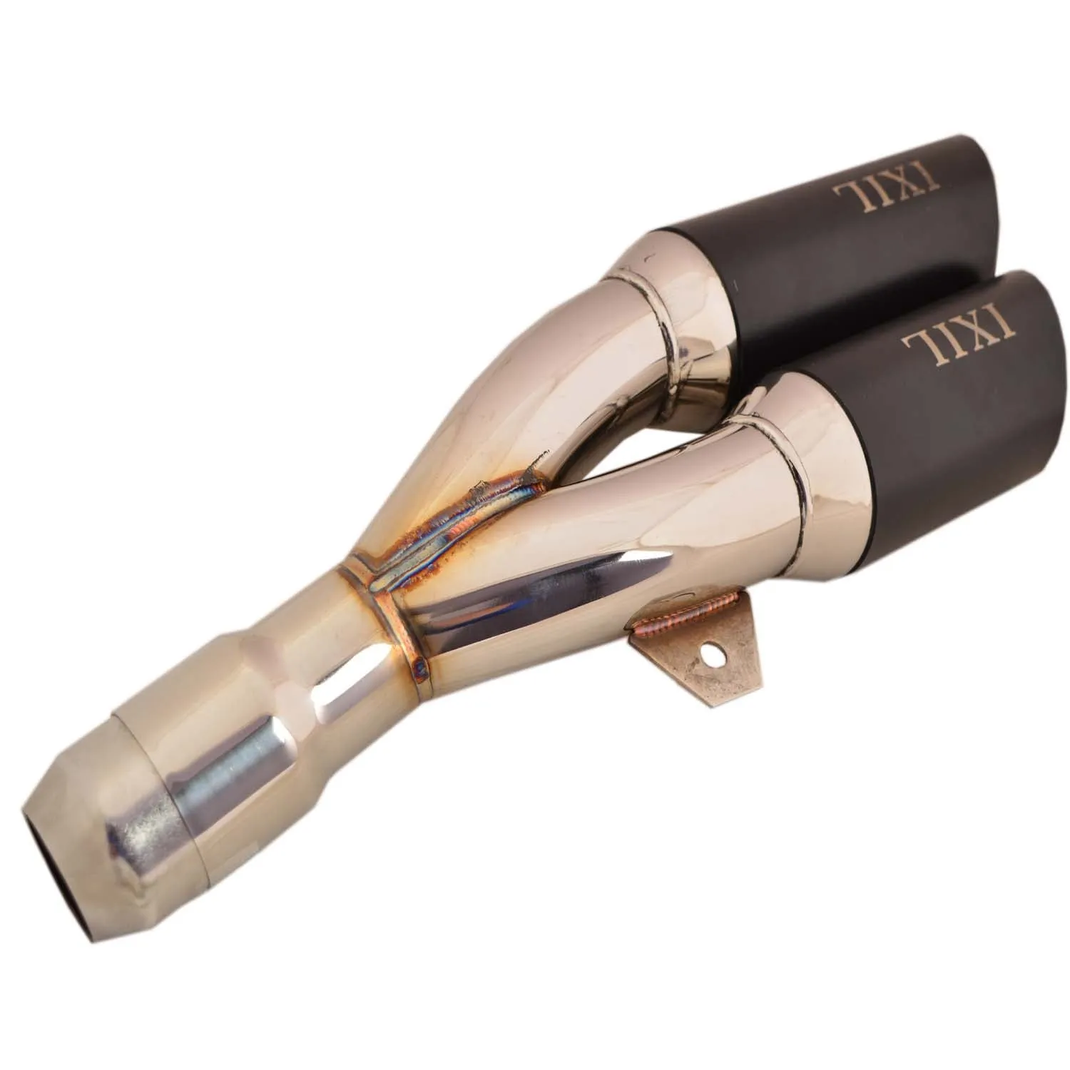 R.J.VON Universal Bike Dual Output Exhaust Silencer IXIL with DB Killer (Black/Silver)