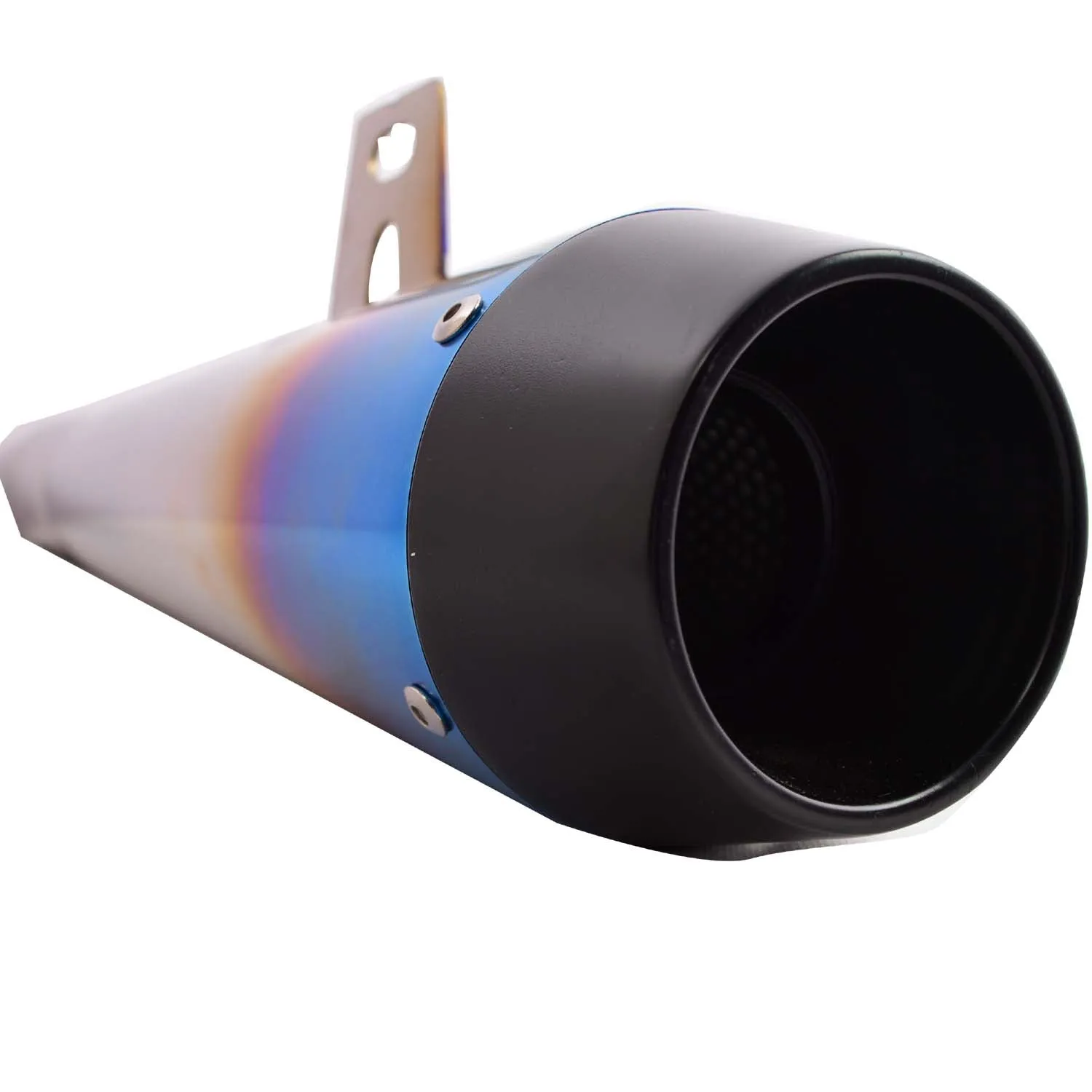 R.J.VON Universal Bike M4 Exhaust Silencer Long Straight (Silver/Blue)