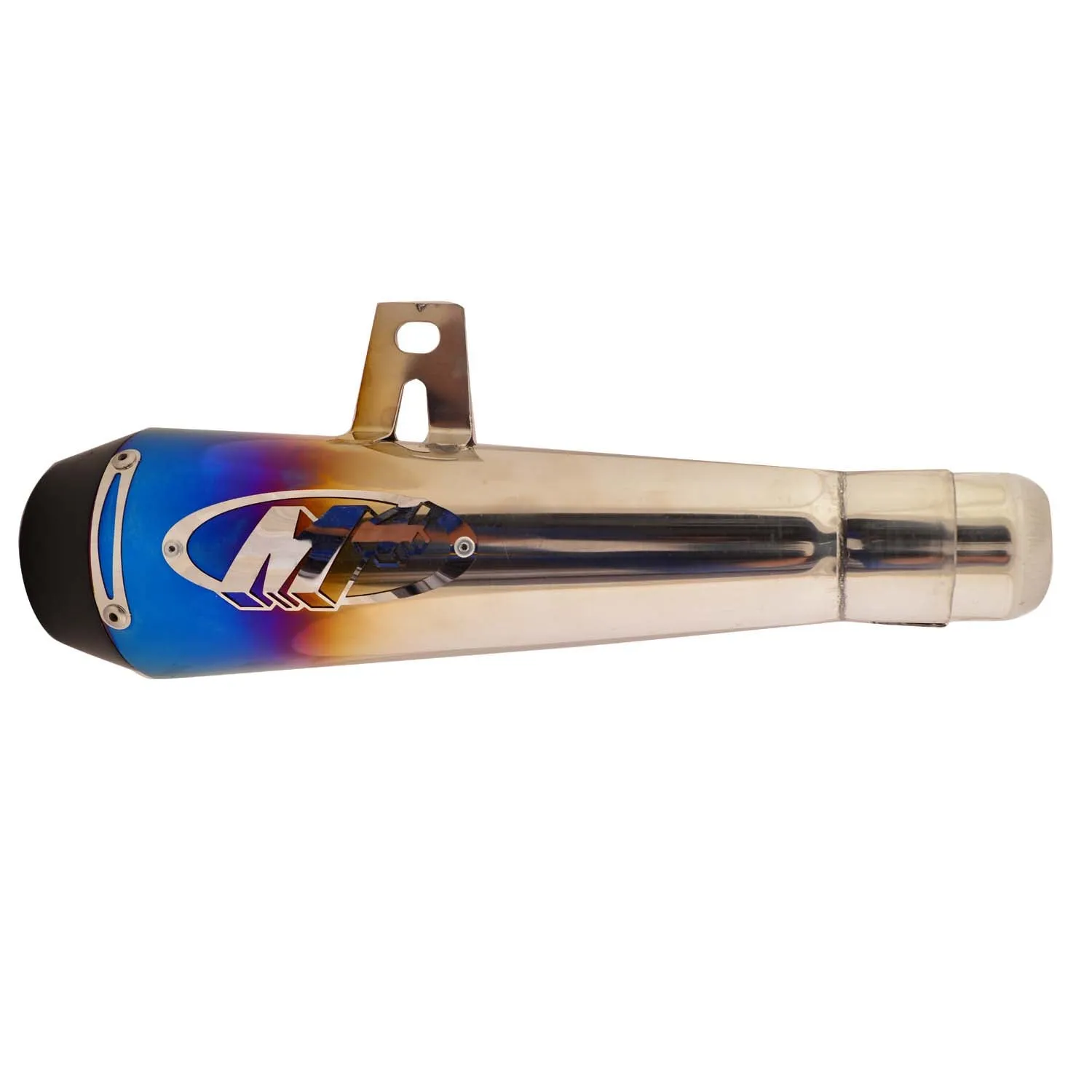 R.J.VON Universal Bike M4 Exhaust Silencer Long Straight (Silver/Blue)