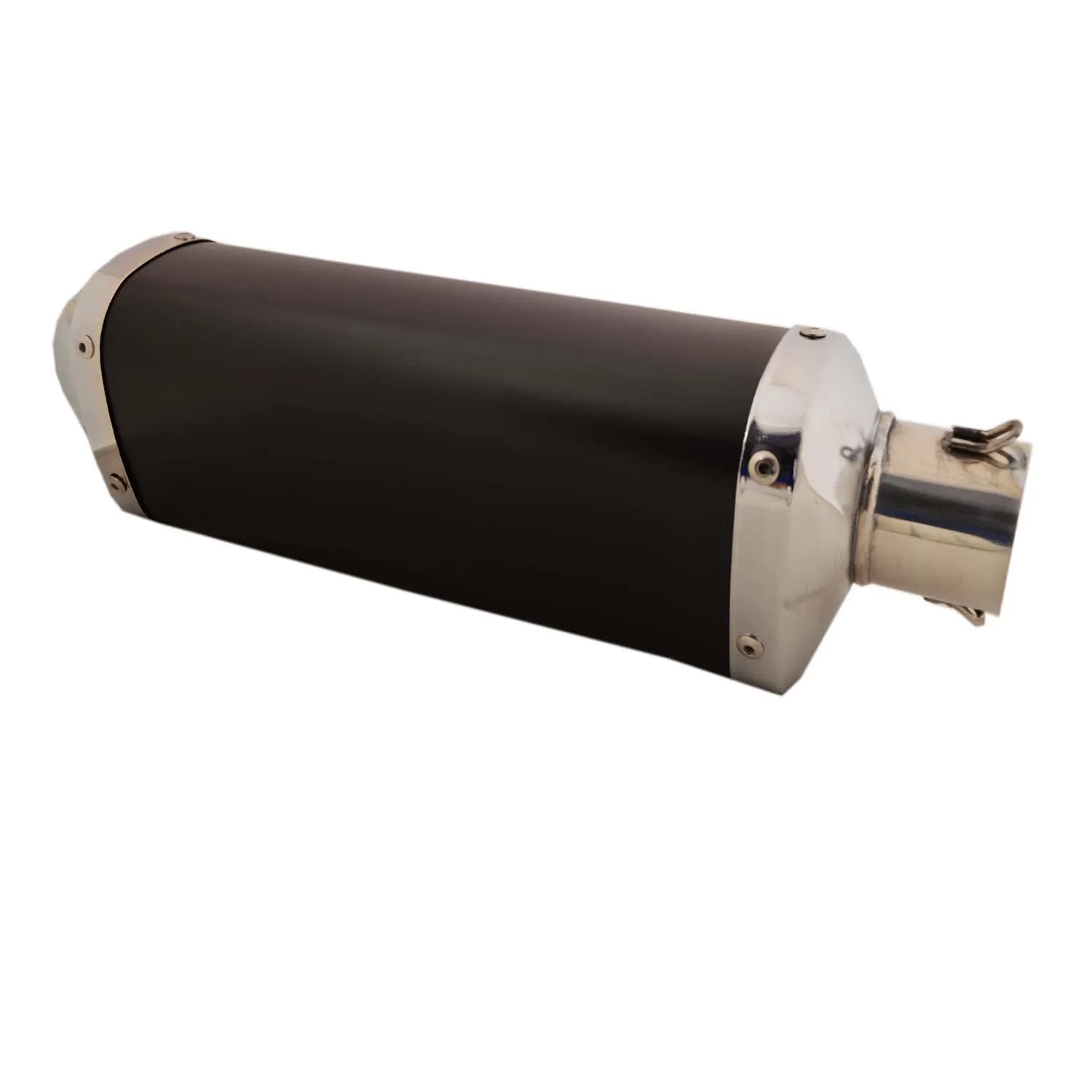 R.J.VON Universal Bike Triangle Exhaust Silencer Long Straight (Black/Silver)