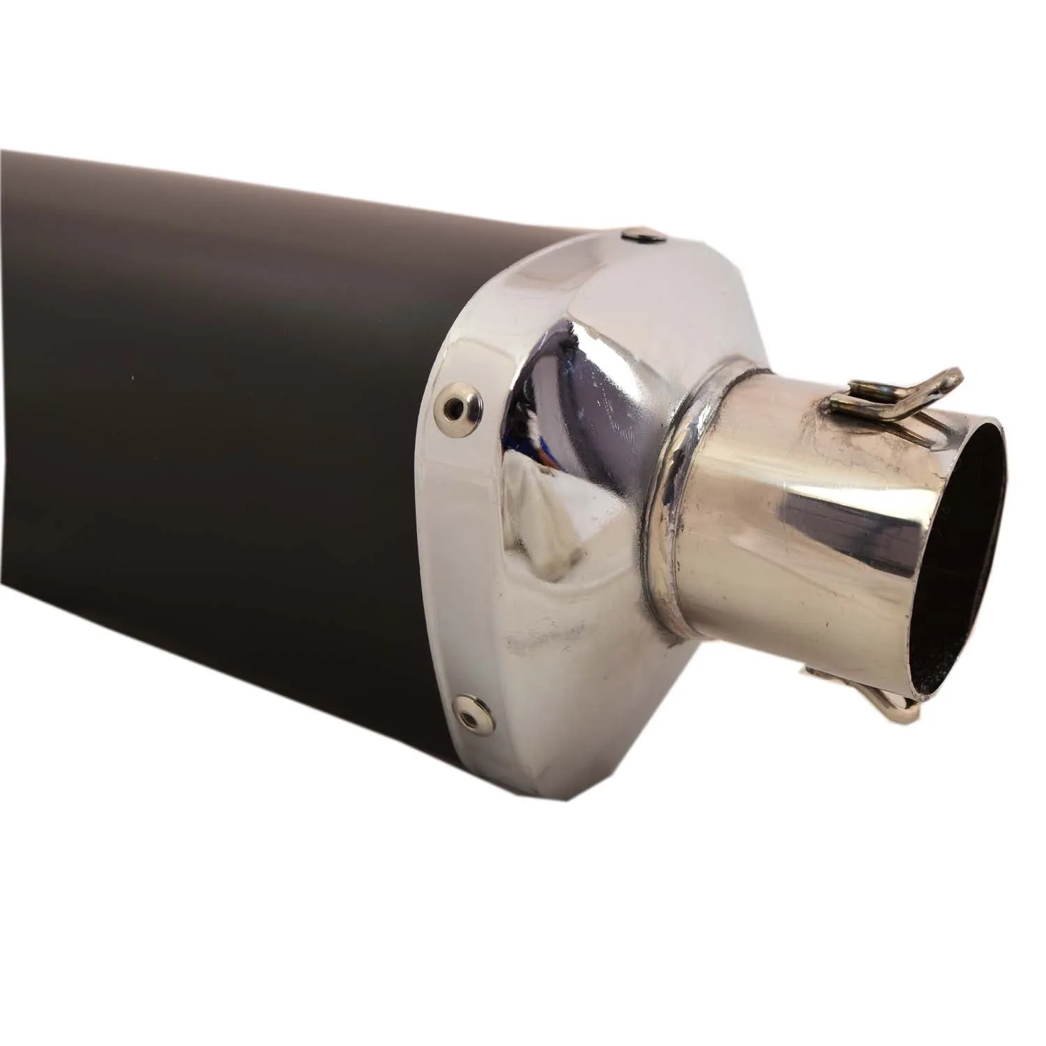 R.J.VON Universal Bike Triangle Exhaust Silencer Long Straight (Black/Silver)