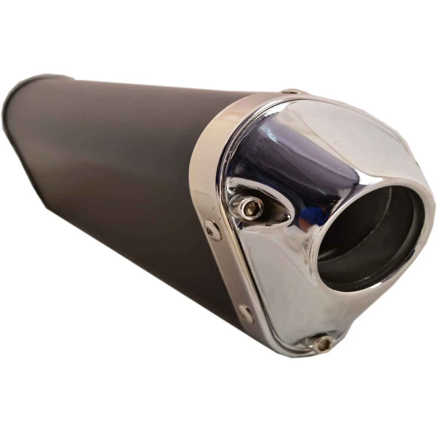 R.J.VON Universal Bike Triangle Exhaust Silencer Long Straight (Black/Silver)