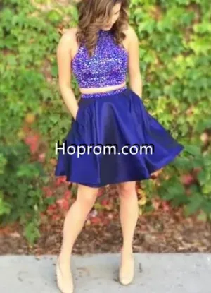 Royal Blue Beads Homecoming Dress, Two Piece Homecoming Dress with Pockets