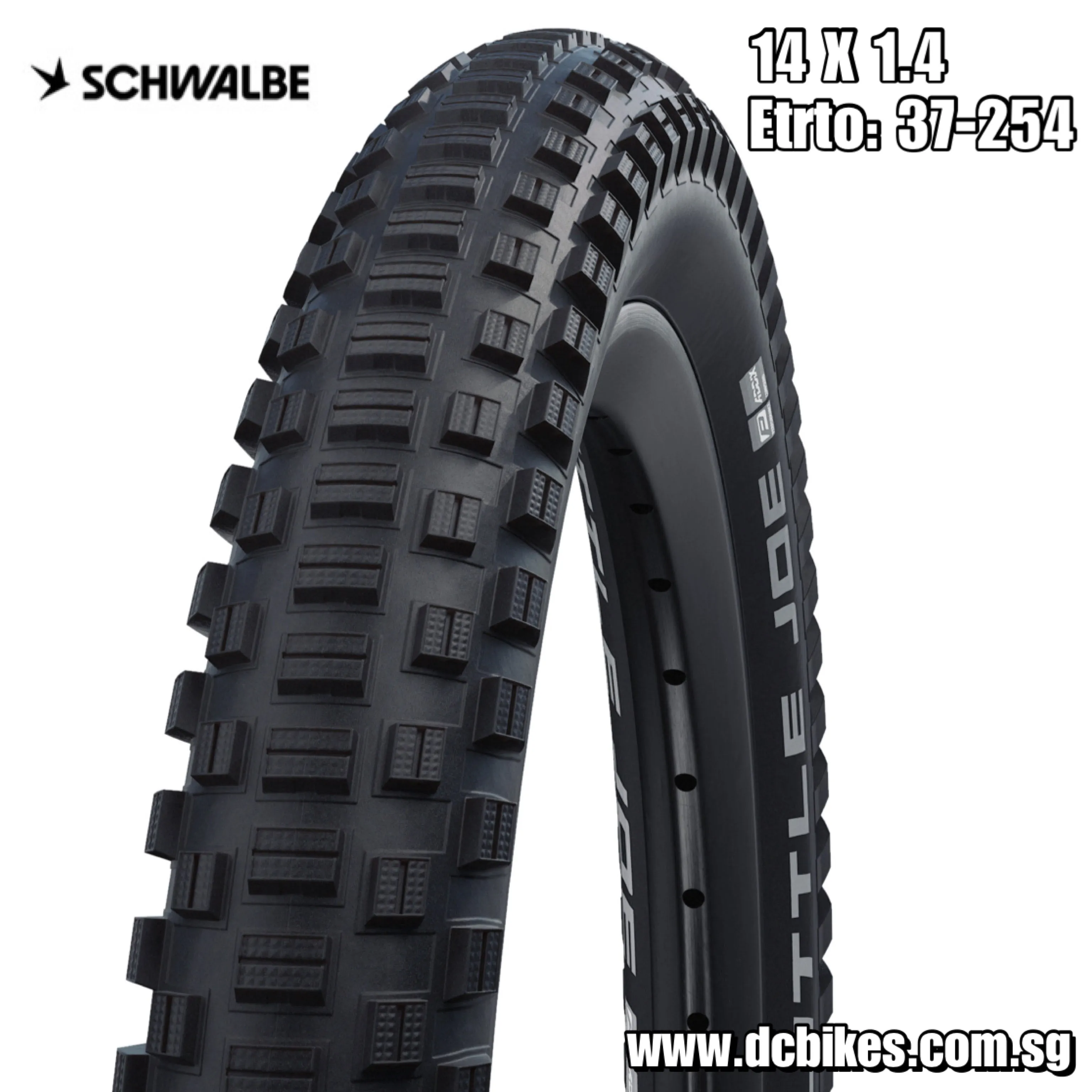 Schwalbe 14 X 1.4 Little Joe Wire Performance | Addix Black Reflex Wired Tyre - Etrto:	37-254 (1 Tyre)