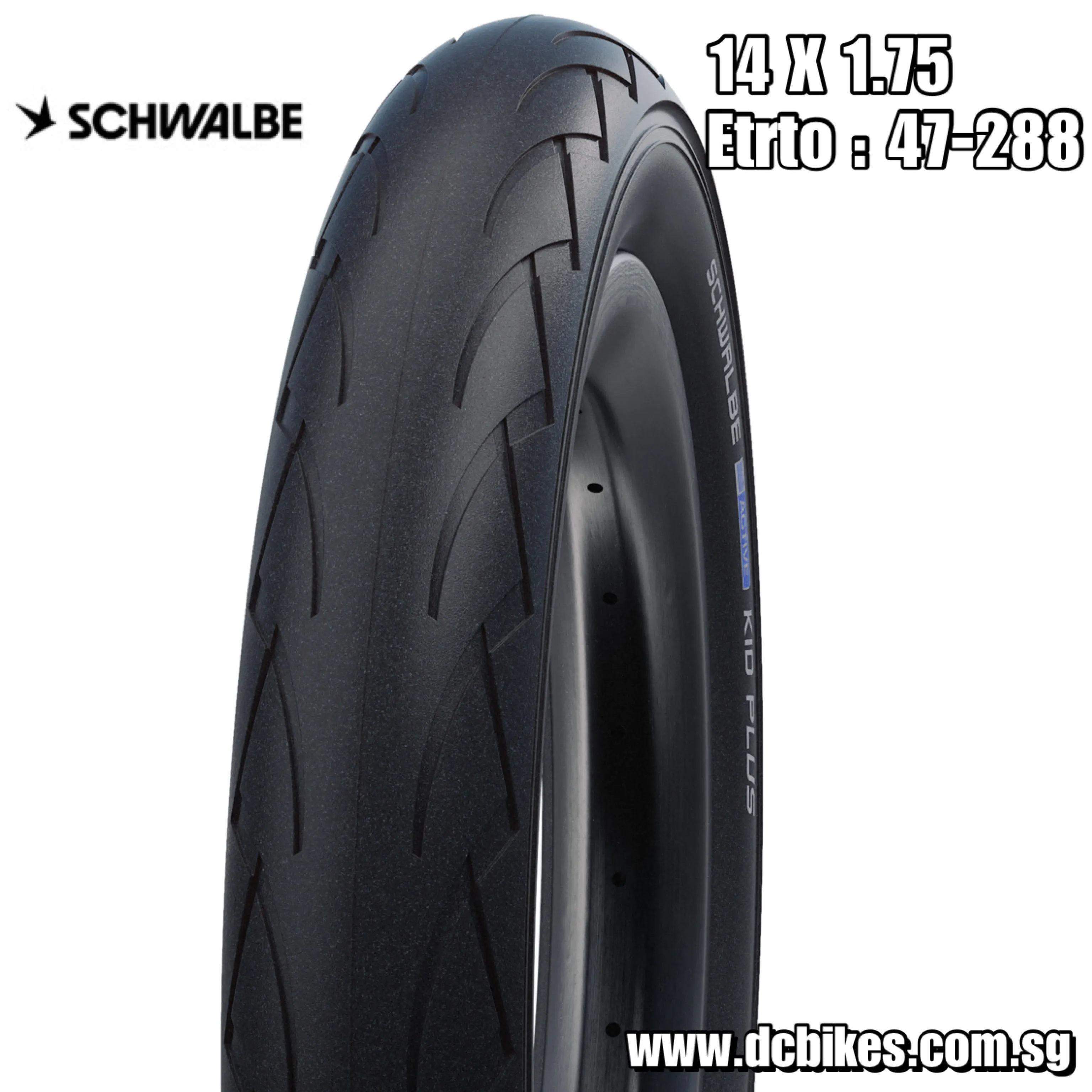 Schwalbe 14 X 1.75 Kid Plus Active | Black 'n' Roll | Puncture Guard Black Bicycle Wired Tyre - Etrto:	47-288 (1 Tire)