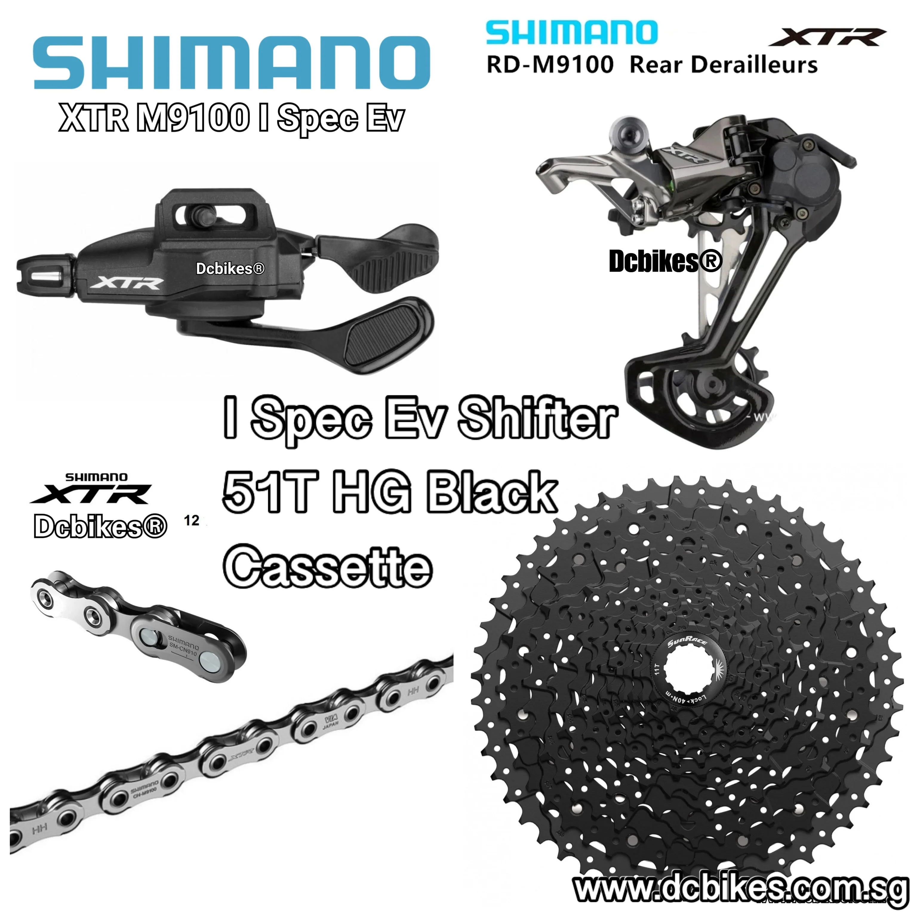 Shimano XTR 1 X 12 Speed M9100 Derailleur   12s Shifter   Chain   Sunrace 51T HG Cassette 9100 Groupset