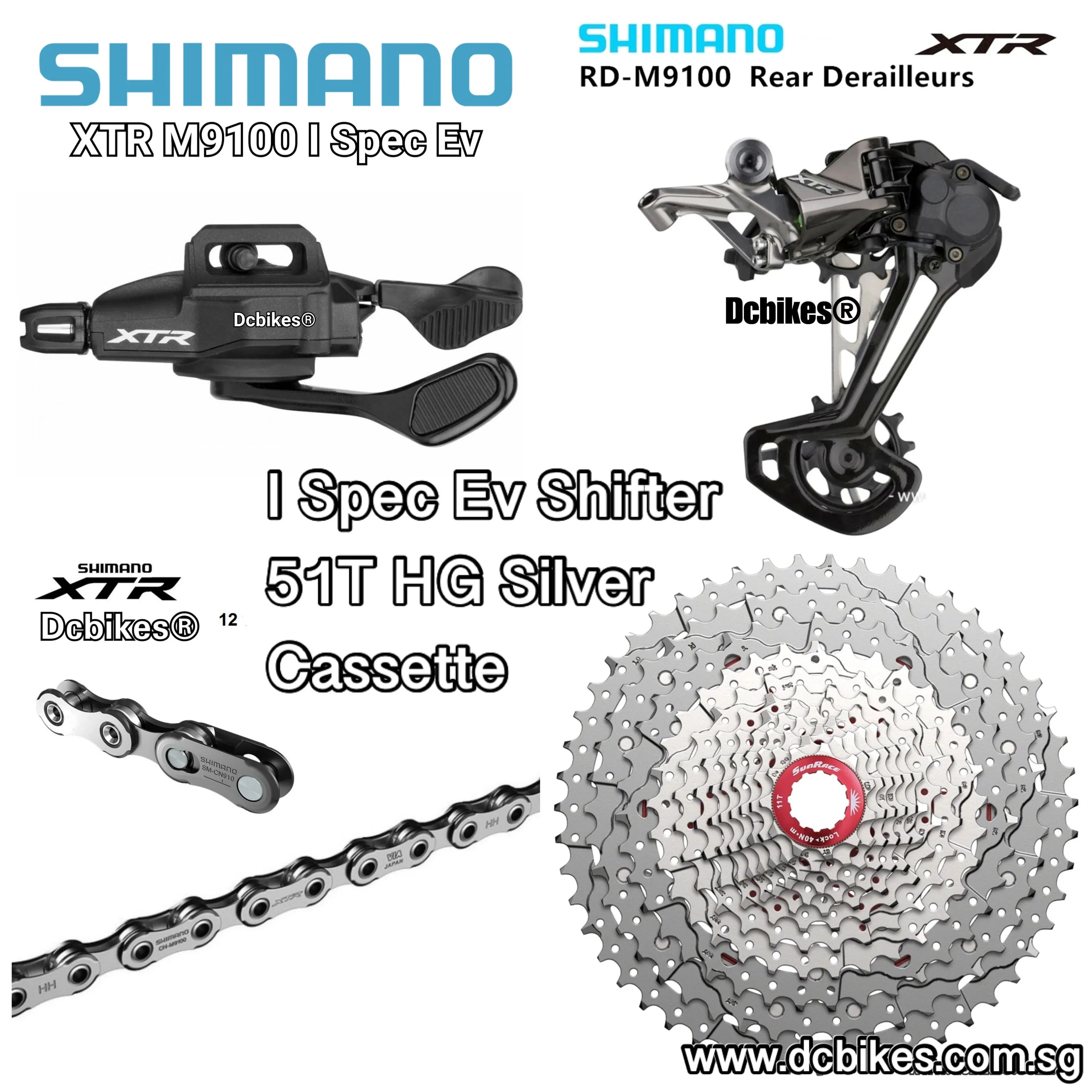 Shimano XTR 1 X 12 Speed M9100 Derailleur   12s Shifter   Chain   Sunrace 51T HG Cassette 9100 Groupset