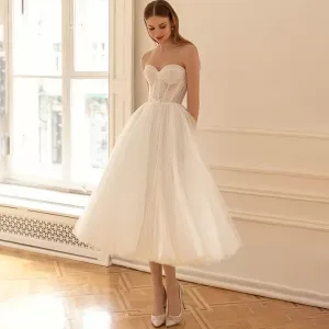 Short Wedding Dresses Sleeveless Mid-Calf Tulle