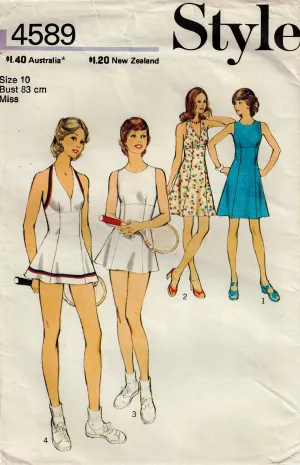 Style 4589 Womens High Waisted Dress or Tennis Dress & Panties 1970s Vintage Sewing Pattern Size 10 Bust 32.5 Inches