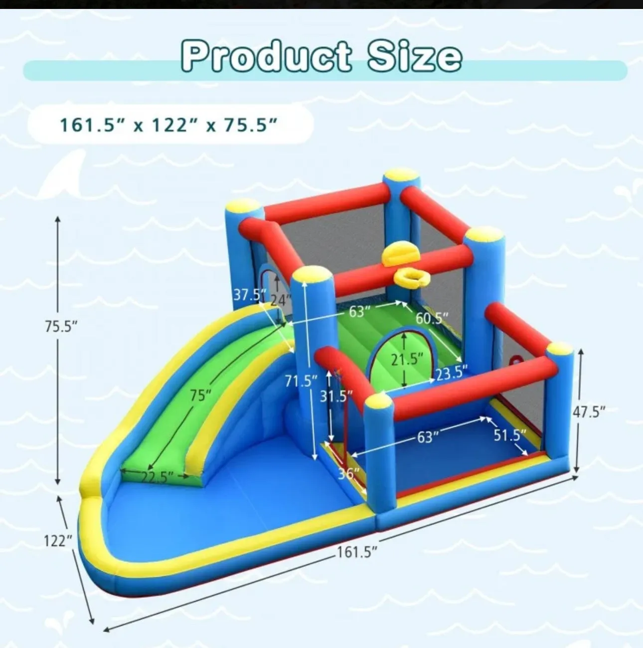 Super Cool Indoor Or Outdoor Inflatable Water Slide Jump Bouncy Castle With Powerful 480W Blower | Easy Set Up / Take Down | High Quality | Carrying Bag